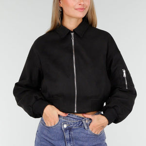 NEW191125 Zwarte Cropped Bomberjas