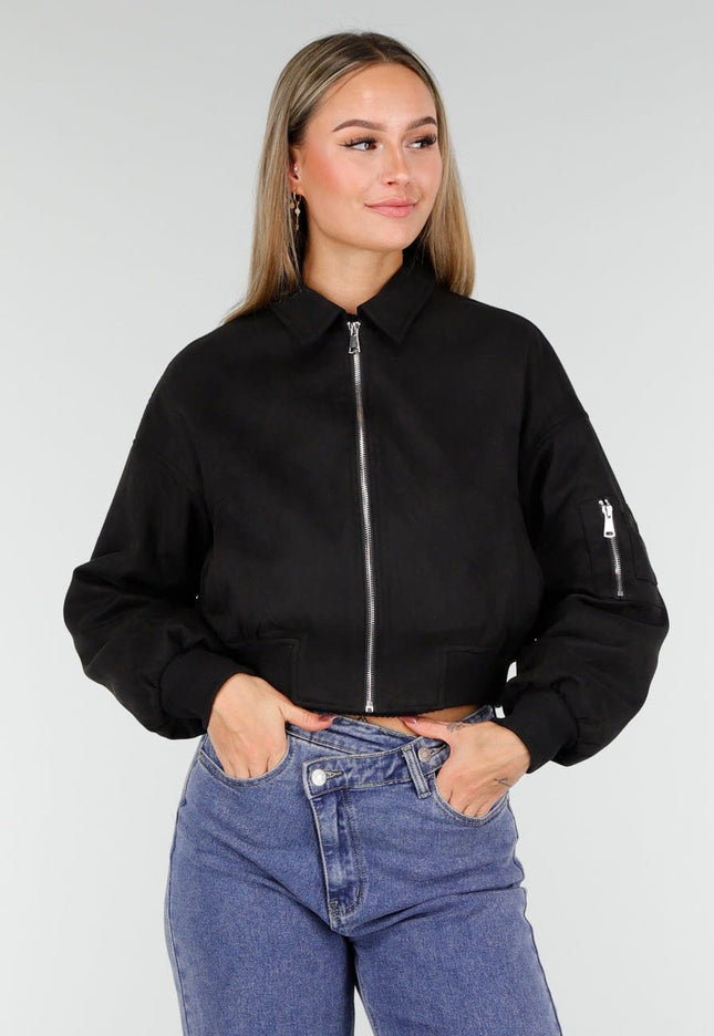 NEW191125 Zwarte Cropped Bomberjas