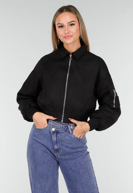 NEW191125 Zwarte Cropped Bomberjas