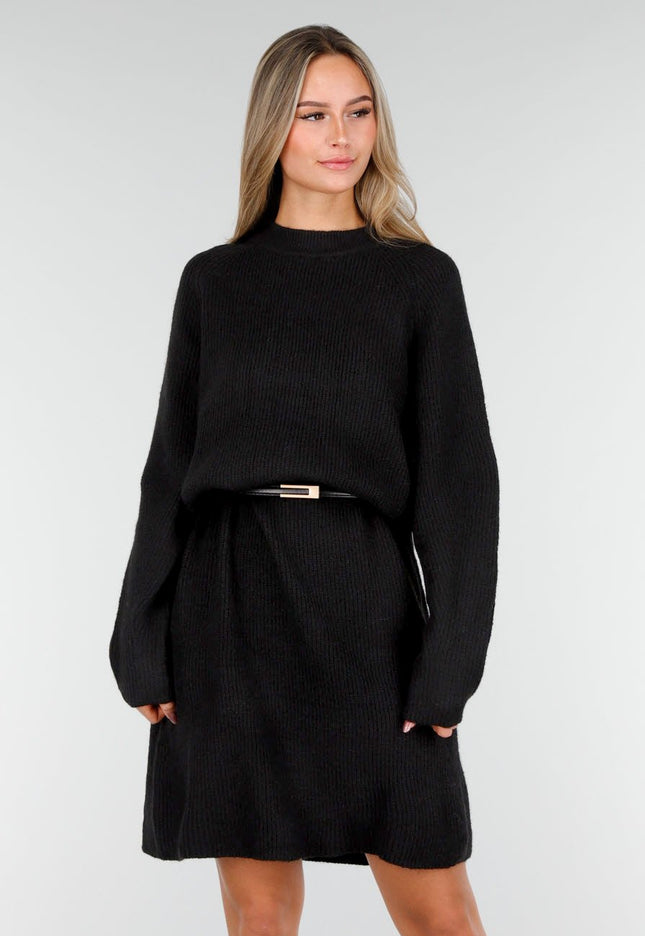 NEW191125 Zwarte Gebreide Jurk