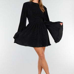 Zwarte Plissé Stretch Jurk