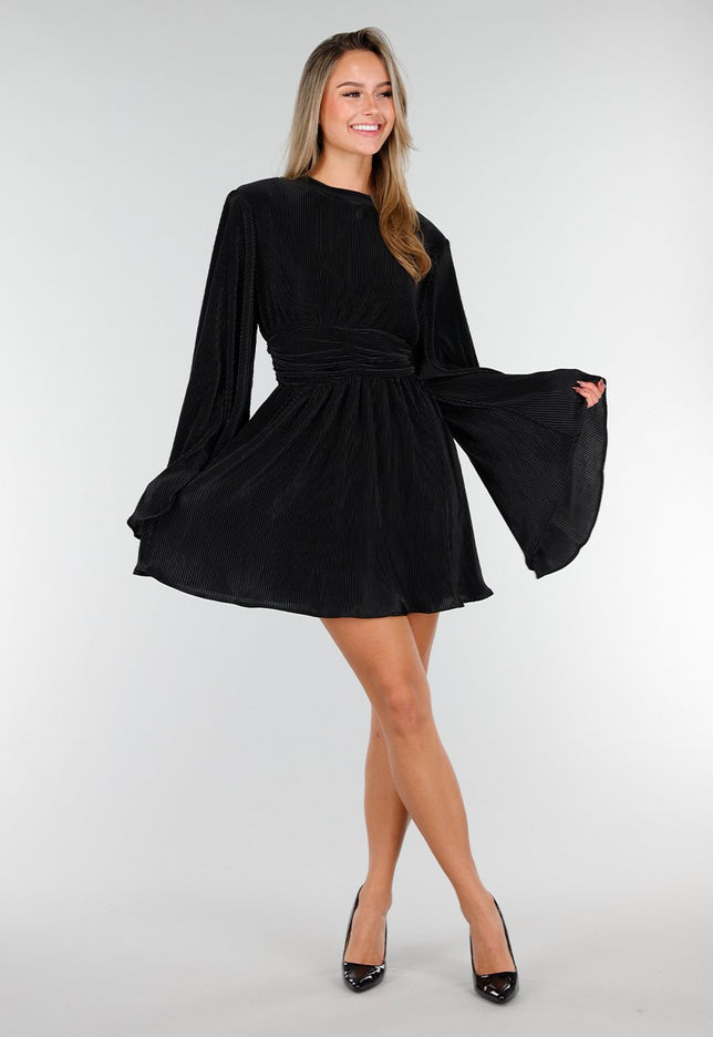 Zwarte Plissé Stretch Jurk