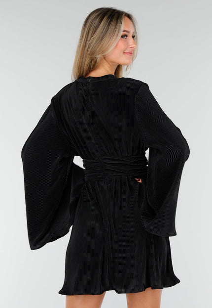 Zwarte Plissé Stretch Jurk