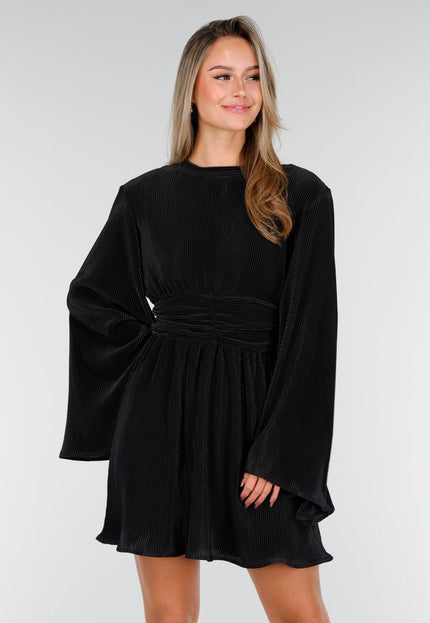 Zwarte Plissé Stretch Jurk