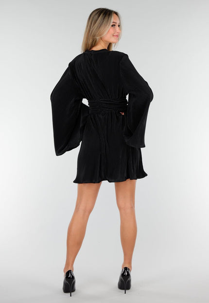 Zwarte Plissé Stretch Jurk