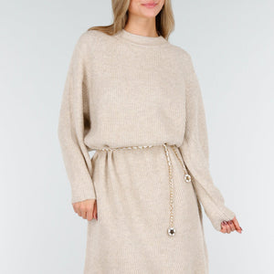 NEW191125 Beige Gebreide Jurk