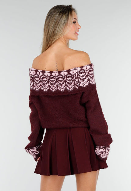 NEW191125 Bordeaux Off Shoulder Trui