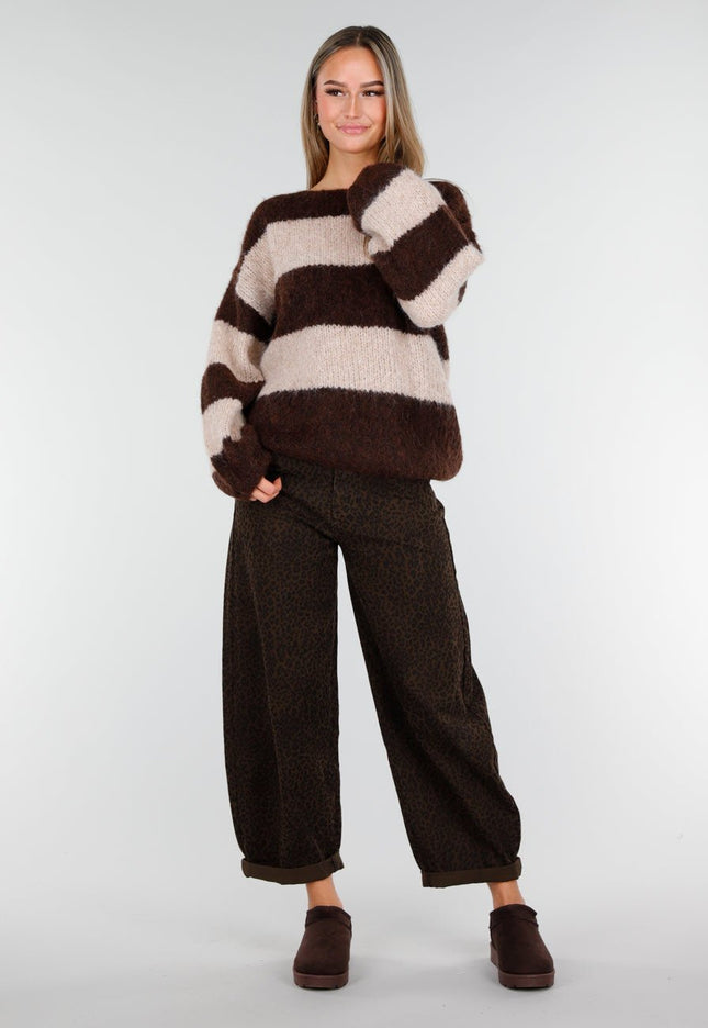 Redial Jeans Bruine Barrel Jeans met Panterprint