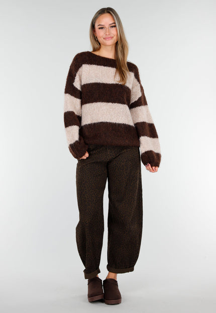 Redial Jeans Bruine Barrel Jeans met Panterprint