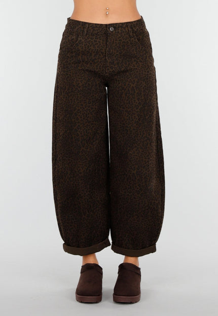 Redial Jeans Bruine Barrel Jeans met Panterprint