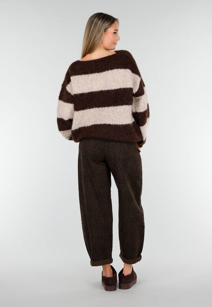 Redial Jeans Bruine Barrel Jeans met Panterprint