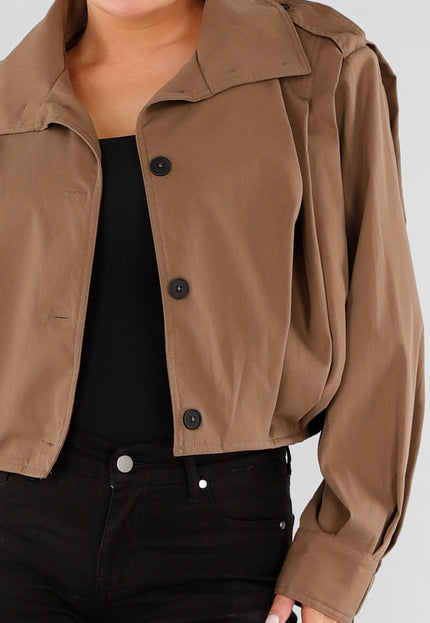 NEW191125 Bruine Cropped Trenchcoat
