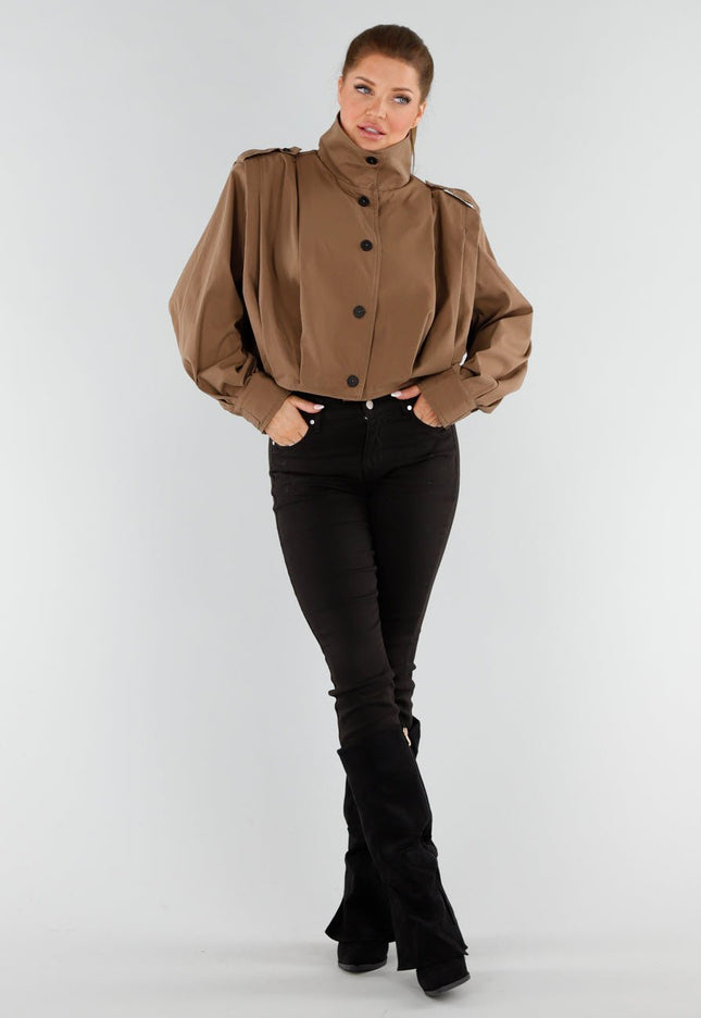 NEW191125 Bruine Cropped Trenchcoat