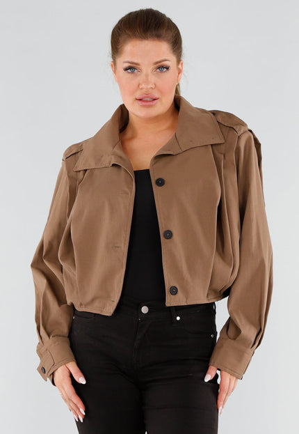NEW191125 Bruine Cropped Trenchcoat