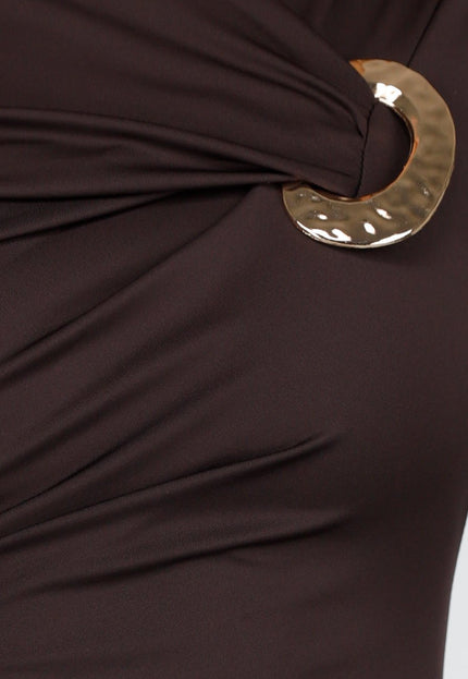 NEW191125 Bruine Midi Jurk met Ringdetail