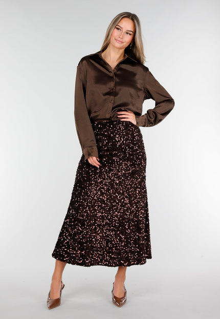 OP=OP.AV.12 Bruine Pailletten Midi Rok