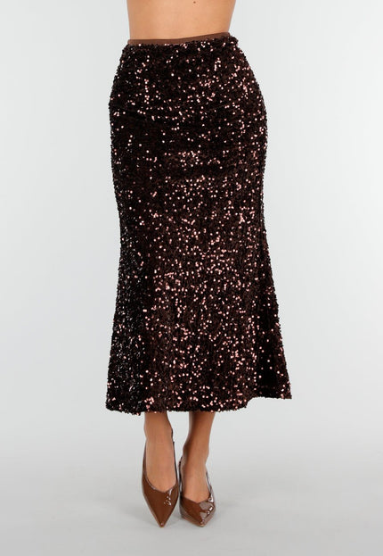 OP=OP.AV.12 Bruine Pailletten Midi Rok