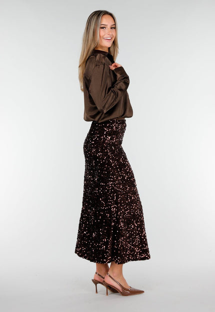 OP=OP.AV.12 Bruine Pailletten Midi Rok