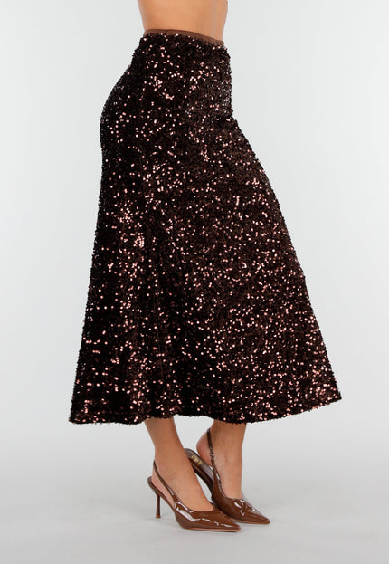 OP=OP.AV.12 Bruine Pailletten Midi Rok