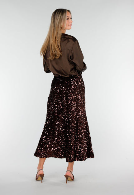 OP=OP.AV.12 Bruine Pailletten Midi Rok