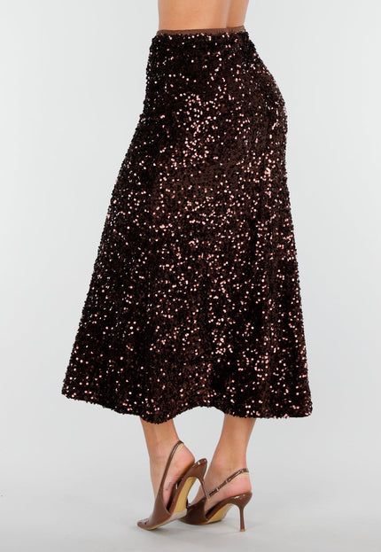 OP=OP.AV.12 Bruine Pailletten Midi Rok