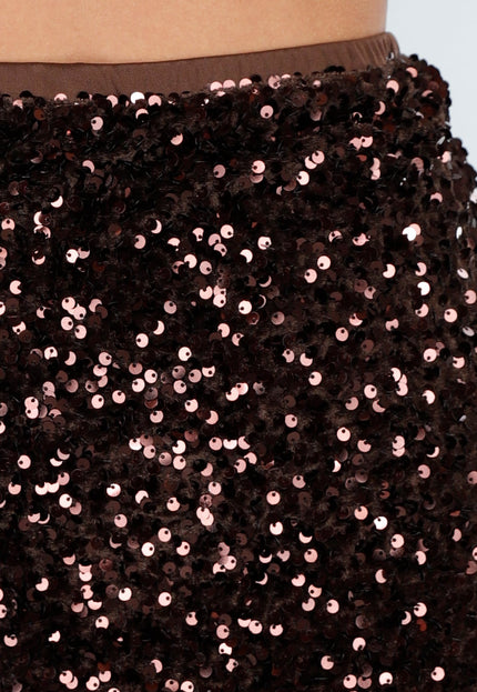 OP=OP.AV.12 Bruine Pailletten Midi Rok