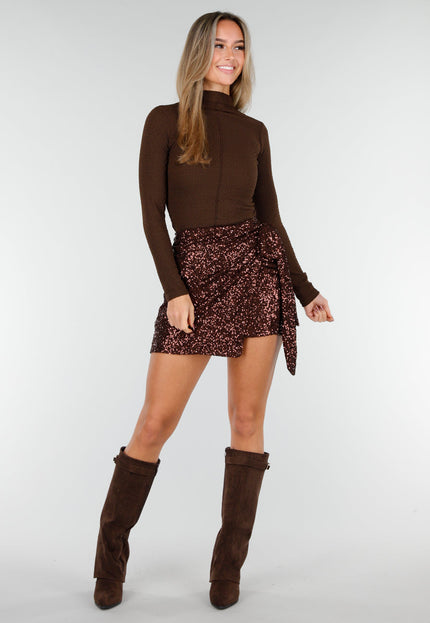 Bruine Pailletten Wikkelrok