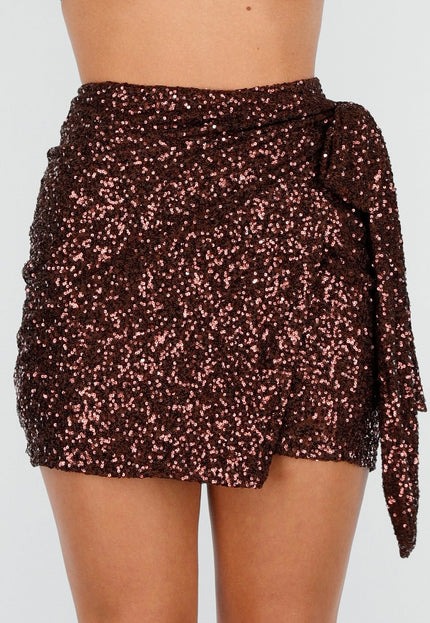Bruine Pailletten Wikkelrok
