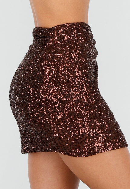 Bruine Pailletten Wikkelrok