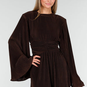 Bruine Plissé Stretch Jurk