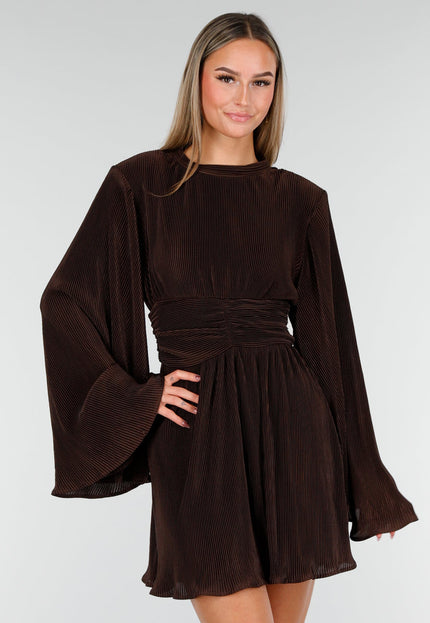 Bruine Plissé Stretch Jurk