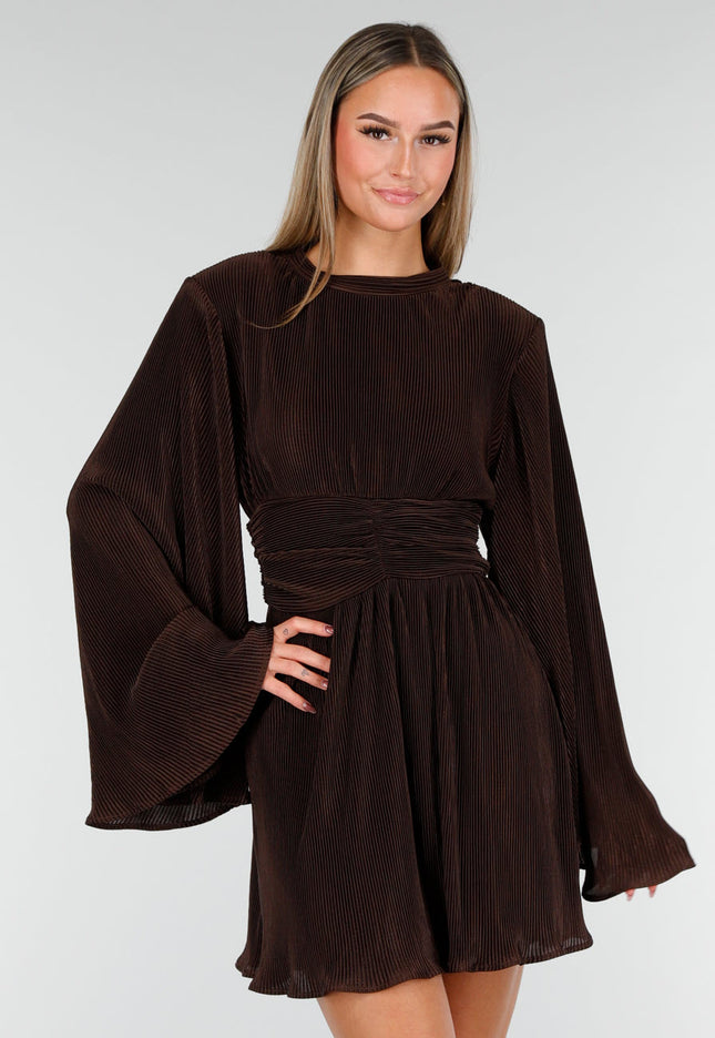Bruine Plissé Stretch Jurk