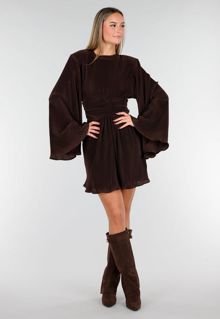 Bruine Plissé Stretch Jurk