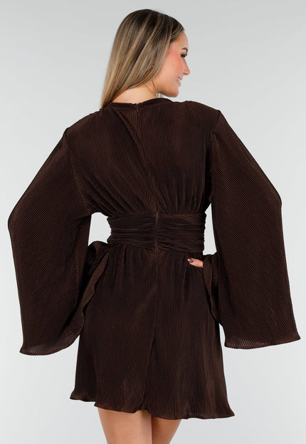 Bruine Plissé Stretch Jurk