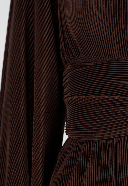 Bruine Plissé Stretch Jurk