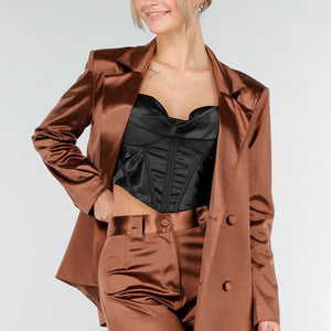 OP=OP.AV.12 Bruine Satijnen Blazer