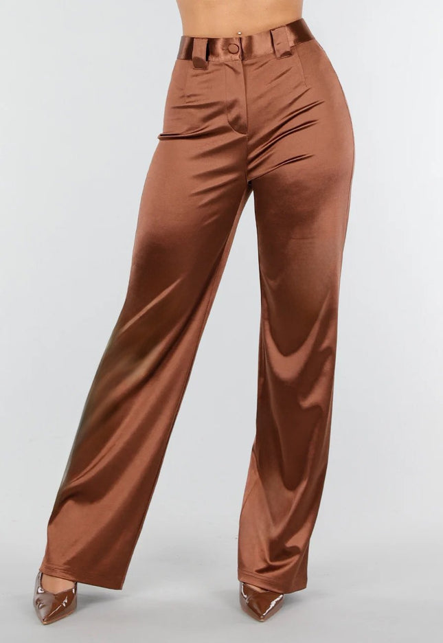 OP=OP.AV.12 Bruine Satijnen Stretch Pantalon