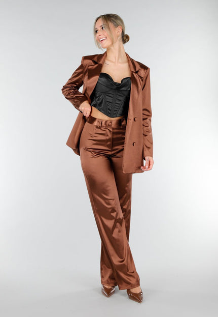 OP=OP.AV.12 Bruine Satijnen Stretch Pantalon