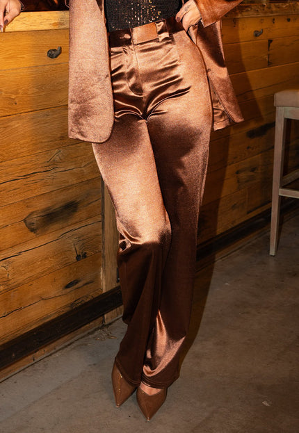 OP=OP.AV.12 Bruine Satijnen Stretch Pantalon