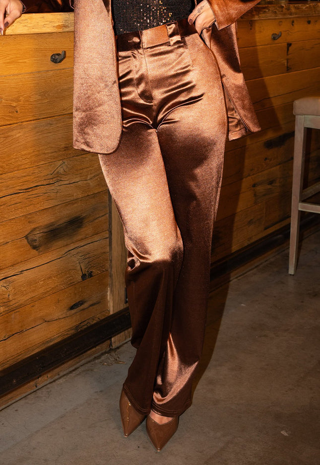 OP=OP.AV.12 Bruine Satijnen Stretch Pantalon