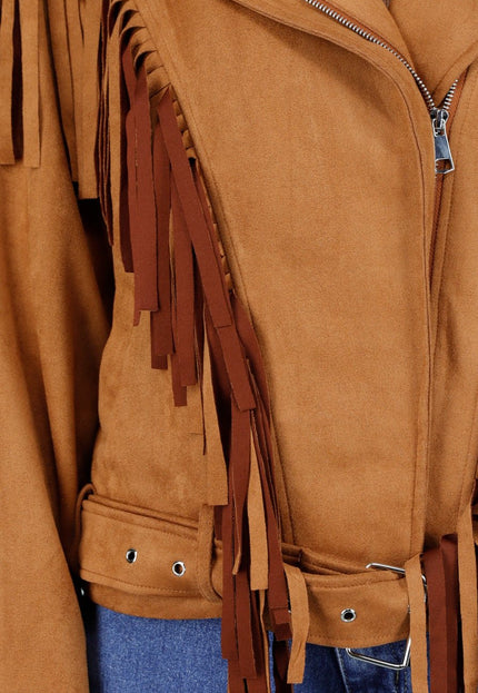 NEW191125 Camel Suede Fringe Jas
