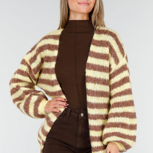 NEW191125 Geel-Bruin Gestreept Fluffy Vest