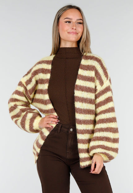 NEW191125 Geel-Bruin Gestreept Fluffy Vest