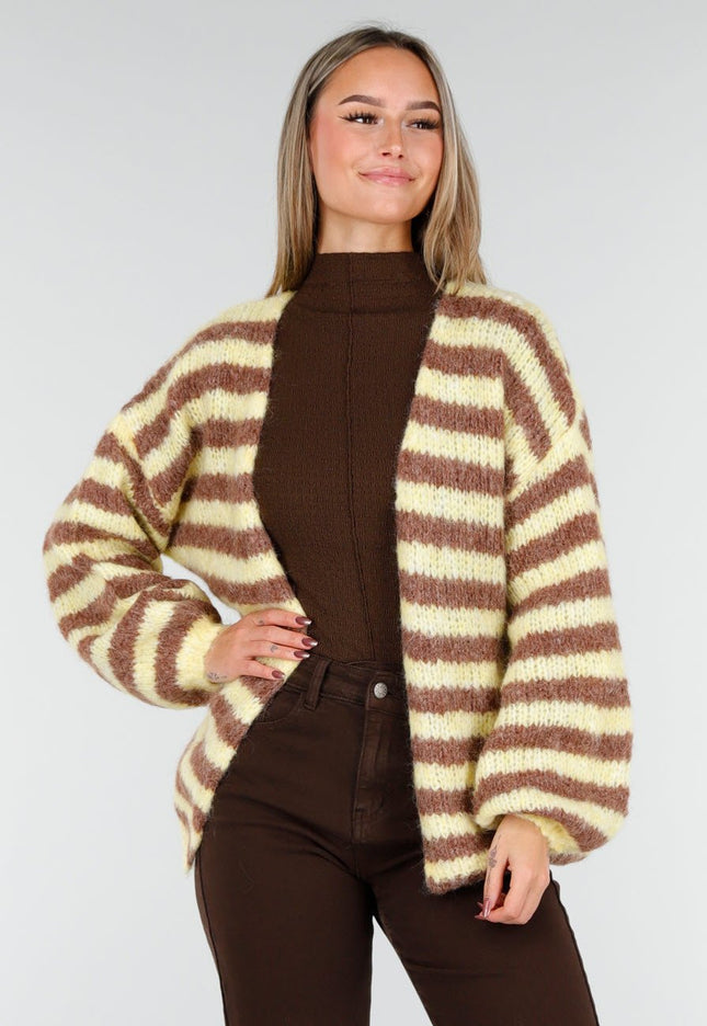 NEW191125 Geel-Bruin Gestreept Fluffy Vest