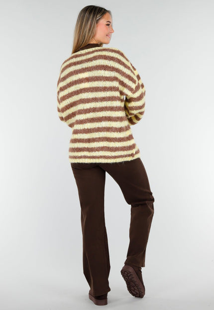 NEW191125 Geel-Bruin Gestreept Fluffy Vest