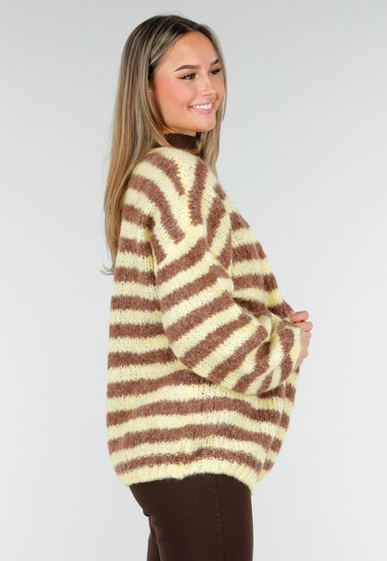 NEW191125 Geel-Bruin Gestreept Fluffy Vest