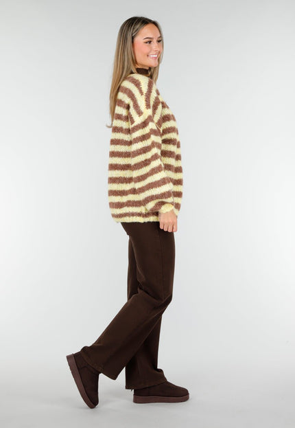 NEW191125 Geel-Bruin Gestreept Fluffy Vest