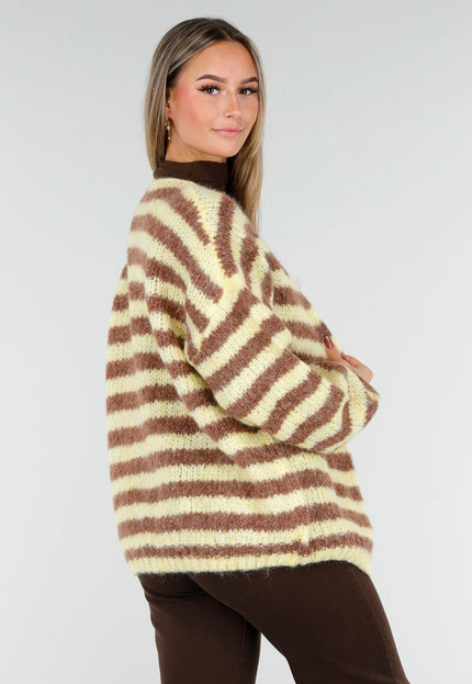 NEW191125 Geel-Bruin Gestreept Fluffy Vest