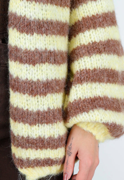 NEW191125 Geel-Bruin Gestreept Fluffy Vest