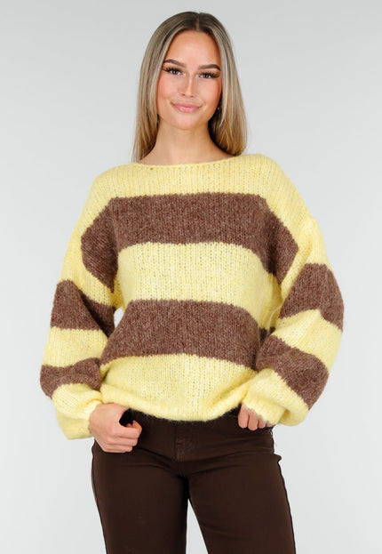 NEW191125 Geel-Bruine Gestreepte Fluffy Trui